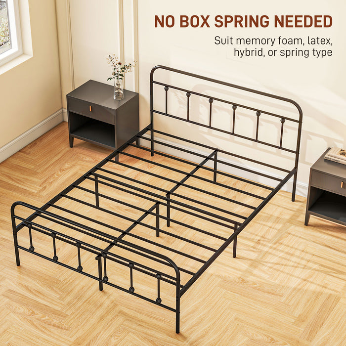 4ft Metal Double Platform Bed Frame w/ Underbed Storage Headboard Black