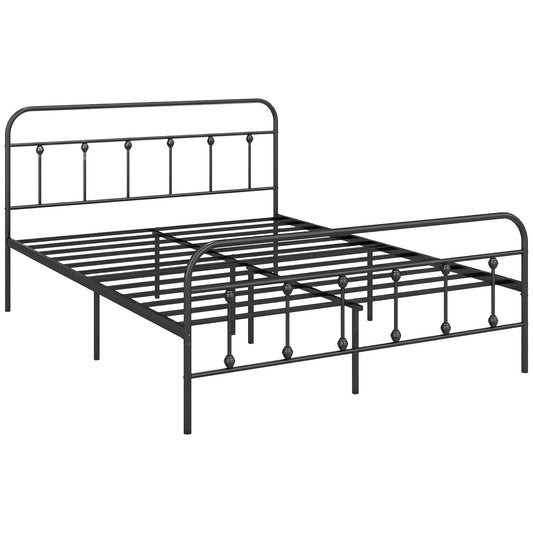 4ft6 Metal Double Platform Bed Frame w/ Underbed Storage Black