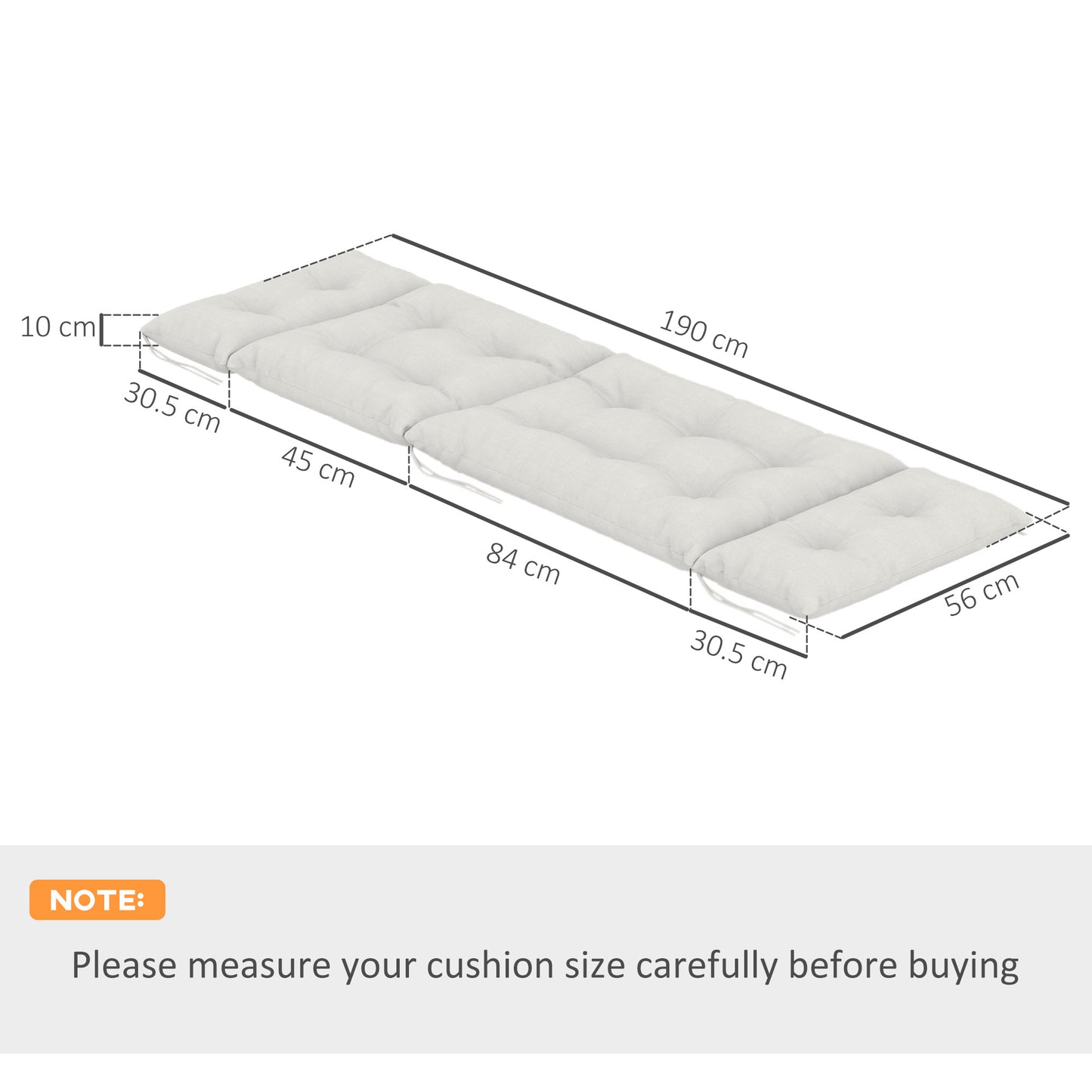 Garden Lounge Chair Cushions Set of 2, 220gsm Fabric, Light Grey