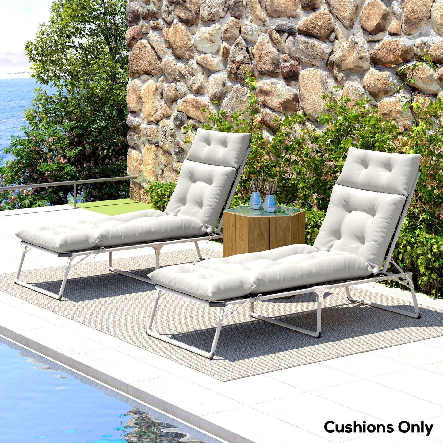 Garden Lounge Chair Cushions Set of 2, 220gsm Fabric, Light Grey
