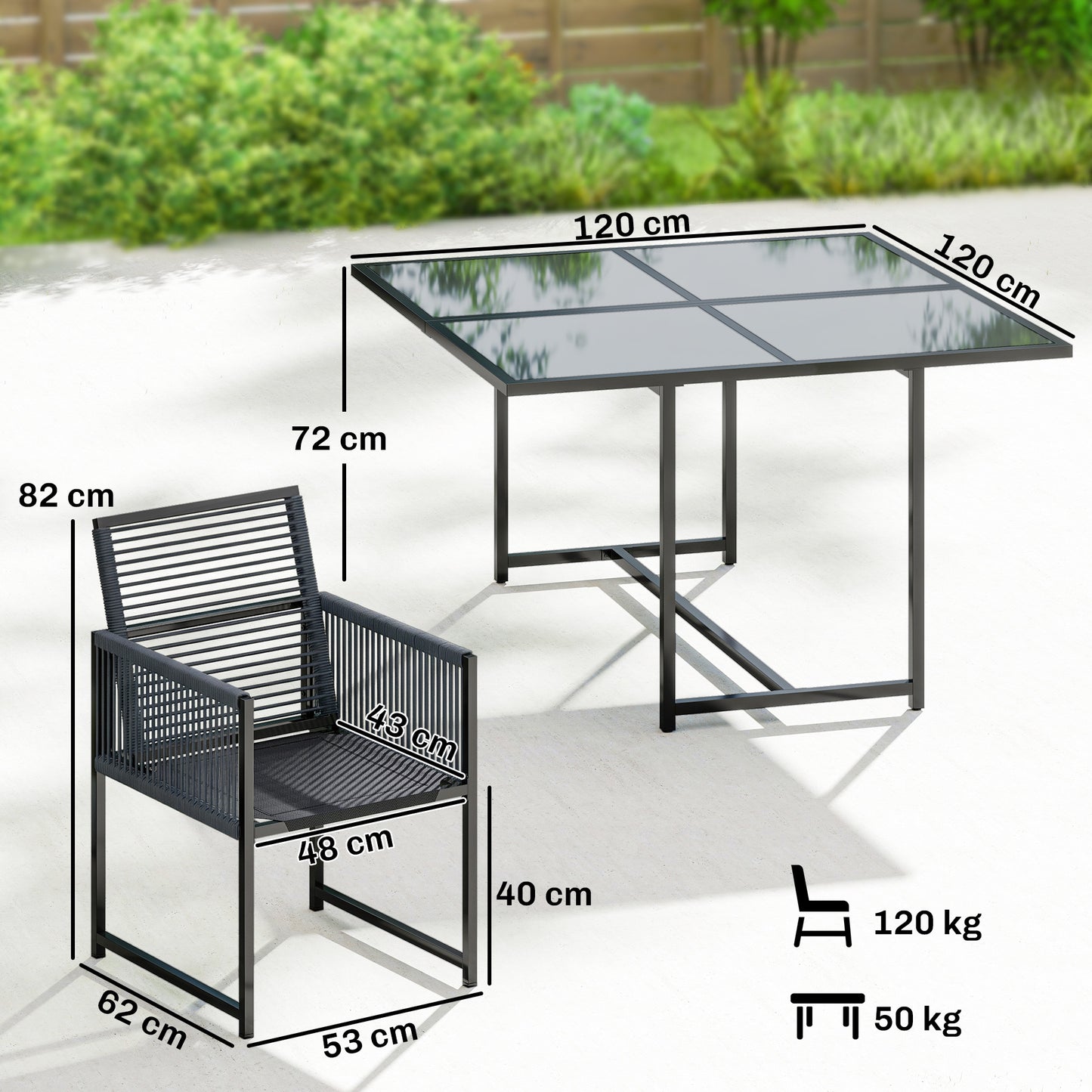 Garden Dining Set, Outdoor Table and Chairs with Foldable Backrest