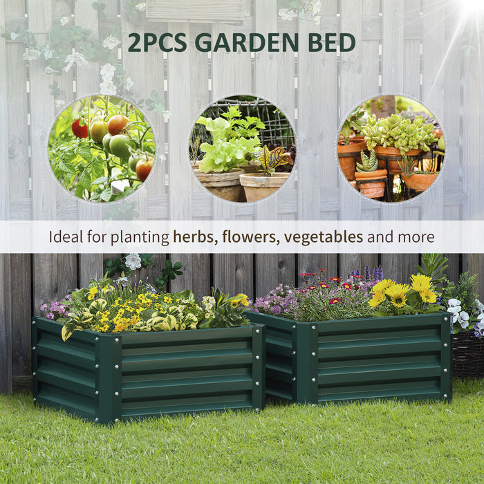 Set of 2 Raised Garden Bed, Outdoor Elevated Galvanised Planter Box for Flowers, Herbs, 60x60x30.5cm, Green