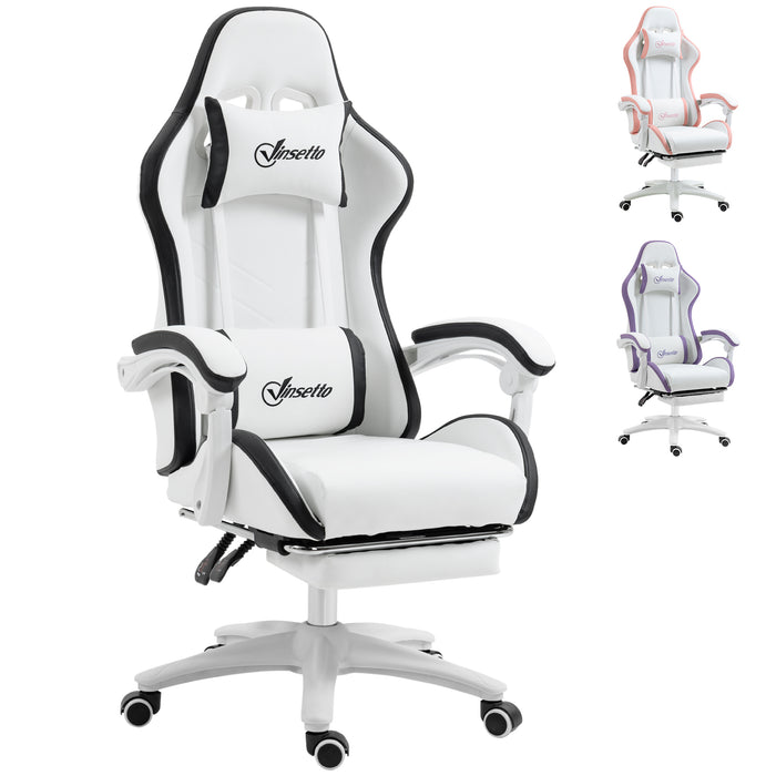 Racing Gaming Chair, Reclining PU Leather Computer Chair with 360 Degree Swivel Seat, Footrest, Removable Headrest White and Black