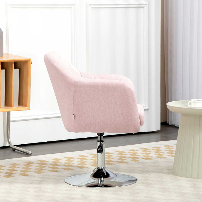 Stylish Retro Linen Swivel Tub Chair Steel Frame Cushion Seat Pink