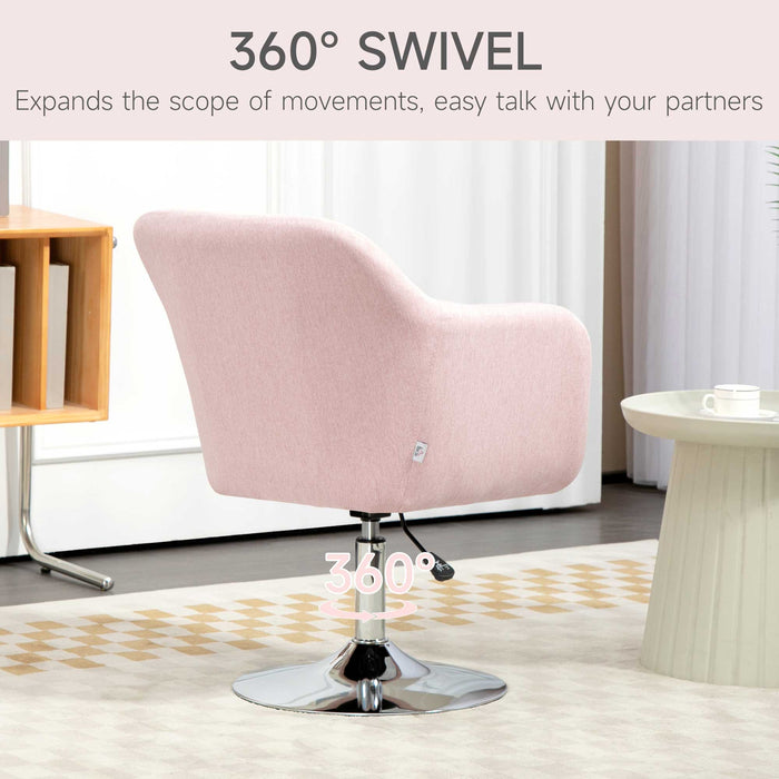 Stylish Retro Linen Swivel Tub Chair Steel Frame Cushion Seat Pink