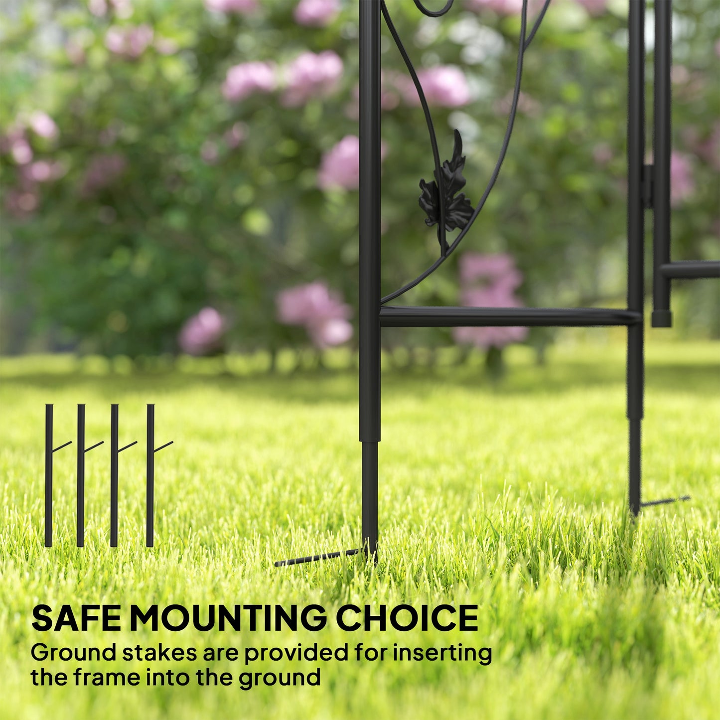 2.17m Steel Garden Arch with Double Gate, Garden Arbor Trellis, Black