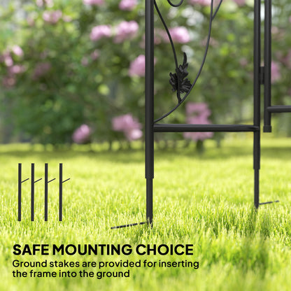 2.17m Steel Garden Arch with Double Gate, Garden Arbor Trellis, Black