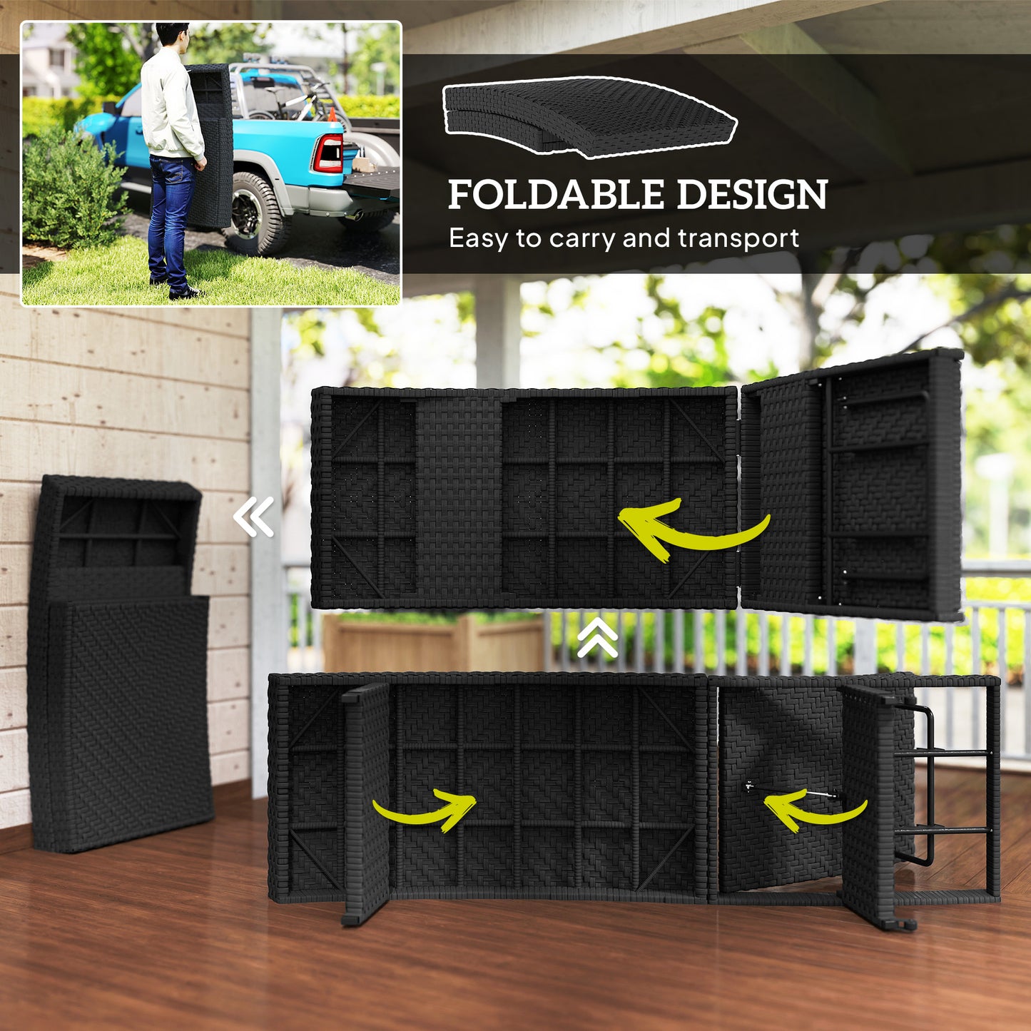 PE Rattan Sun Lounger with 4-Level Adjustable Backrest, Black