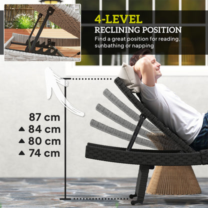 PE Rattan Sun Lounger with 4-Level Adjustable Backrest, Black