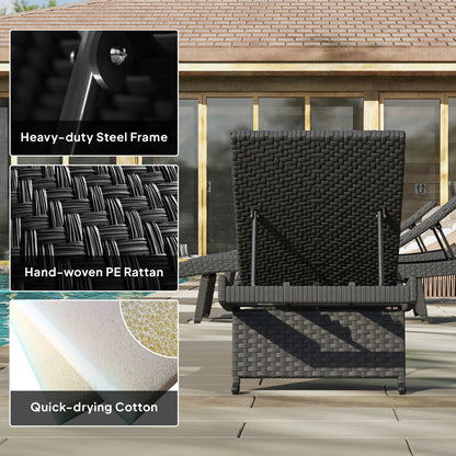 PE Rattan Sun Lounger with 4-Level Adjustable Backrest, Black