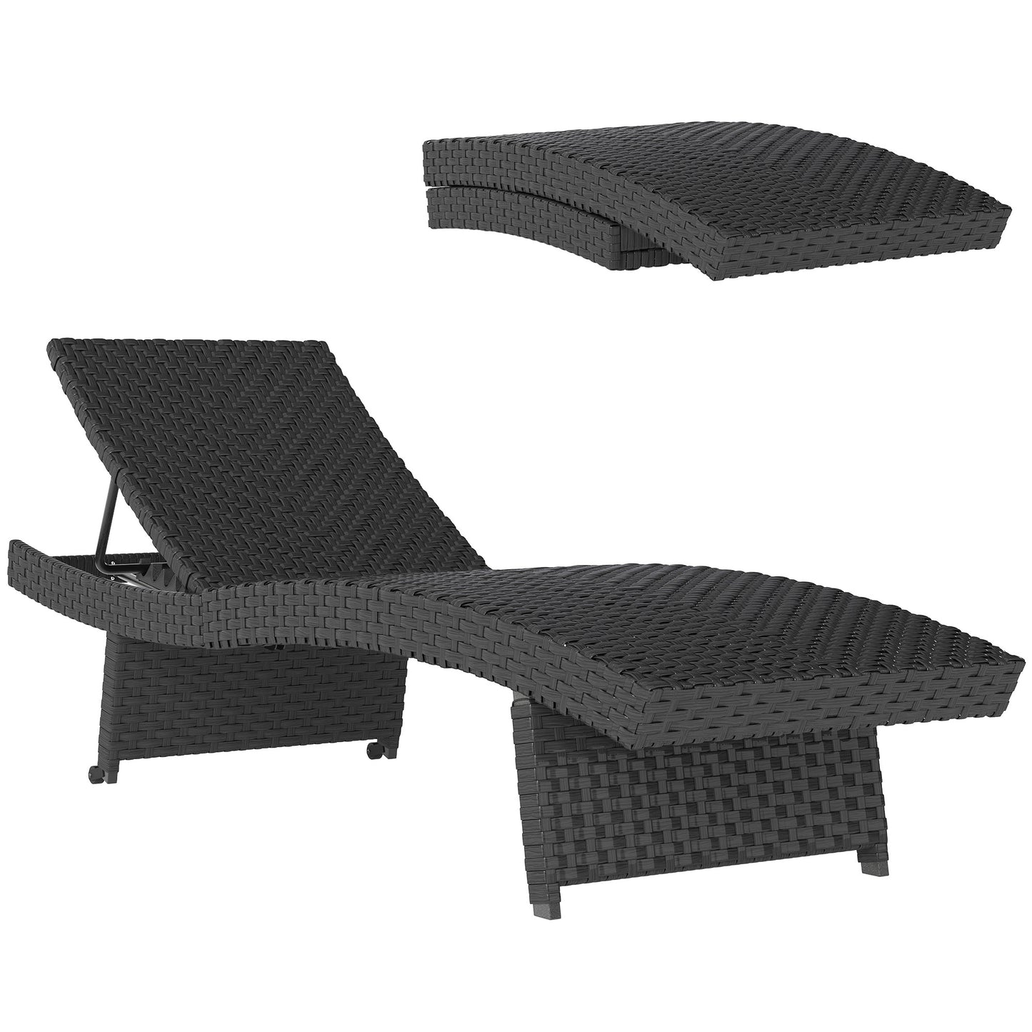 PE Rattan Sun Lounger with 4-Level Adjustable Backrest, Black
