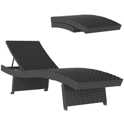 PE Rattan Sun Lounger with 4-Level Adjustable Backrest, Black