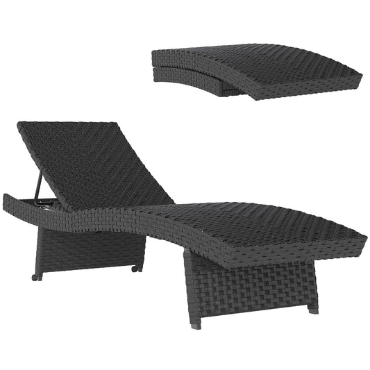 PE Rattan Sun Lounger with 4-Level Adjustable Backrest, Black