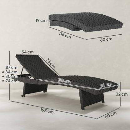 PE Rattan Sun Lounger with 4-Level Adjustable Backrest, Black