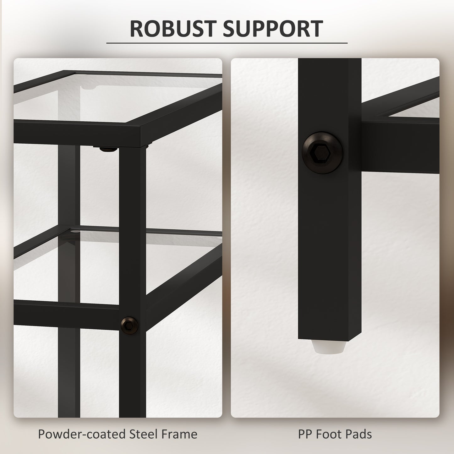 Slim Side Table, End Table with Tempered Glass Tabletop, Black