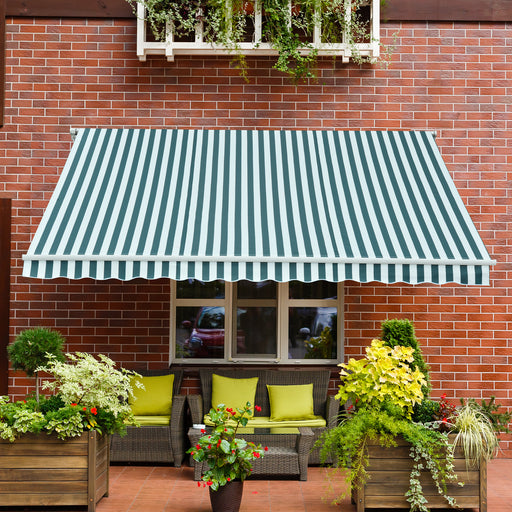 3m x 2.5m Garden Patio Manual Awning Canopy Sun Shade Shelter with Winding Handle Retractable - Green/White