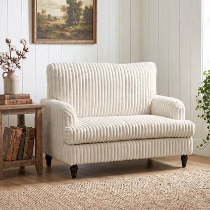 Corduroy Single Sofa Armchair with Stripes, Cream