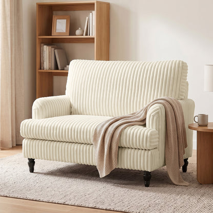 Corduroy Single Sofa Armchair with Stripes, Cream