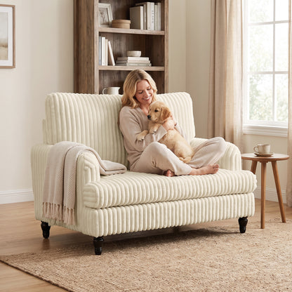 Corduroy Single Sofa Armchair with Stripes, Cream