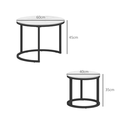 Glass Coffee Table Set of 2, Round Nest of Tables, White