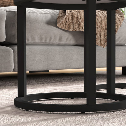 Glass Coffee Table Set of 2, Round Nest of Tables, White