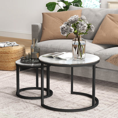 Glass Coffee Table Set of 2, Round Nest of Tables, White