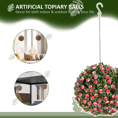Set of 2 Artificial Plant Topiary Rose Balls, Faux Plants, Pink
