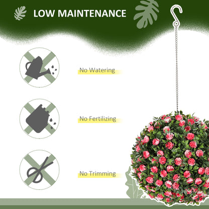 Set of 2 Artificial Plant Topiary Rose Balls, Faux Plants, Pink