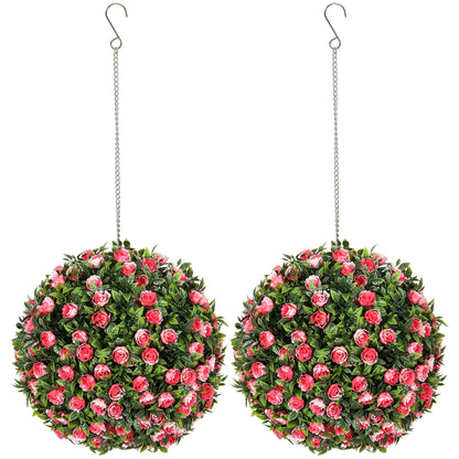 Set of 2 Artificial Plant Topiary Rose Balls, Faux Plants, Pink