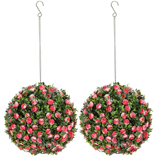 Set of 2 Artificial Plant Topiary Rose Balls, Faux Plants, Pink