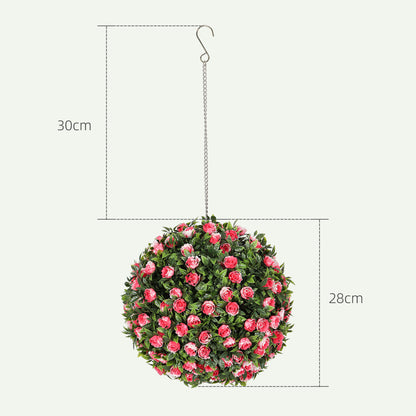 Set of 2 Artificial Plant Topiary Rose Balls, Faux Plants, Pink