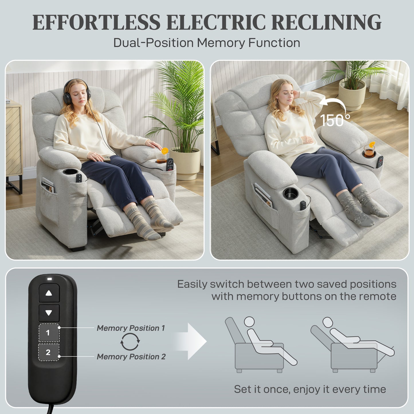 Electric Massage Recliner Armchair with Heat, Reclining Chair, Grey