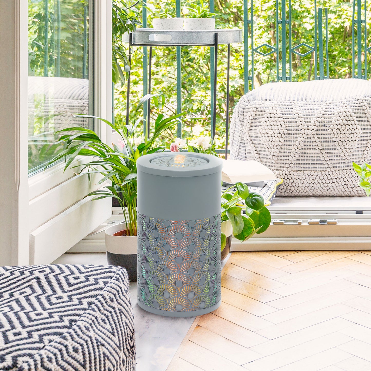 Outdoor Waterfall Fountain Water Feature with LED, Light Grey