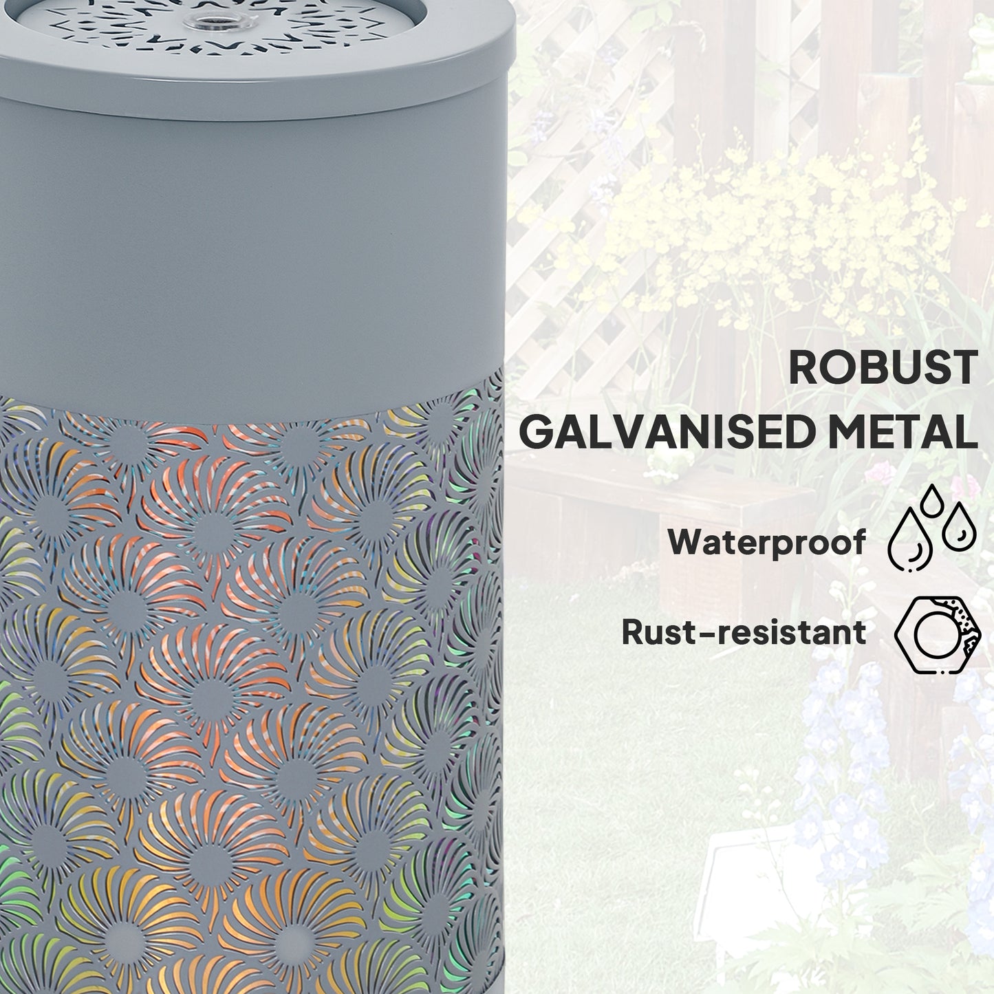 Outdoor Waterfall Fountain Water Feature with LED, Light Grey