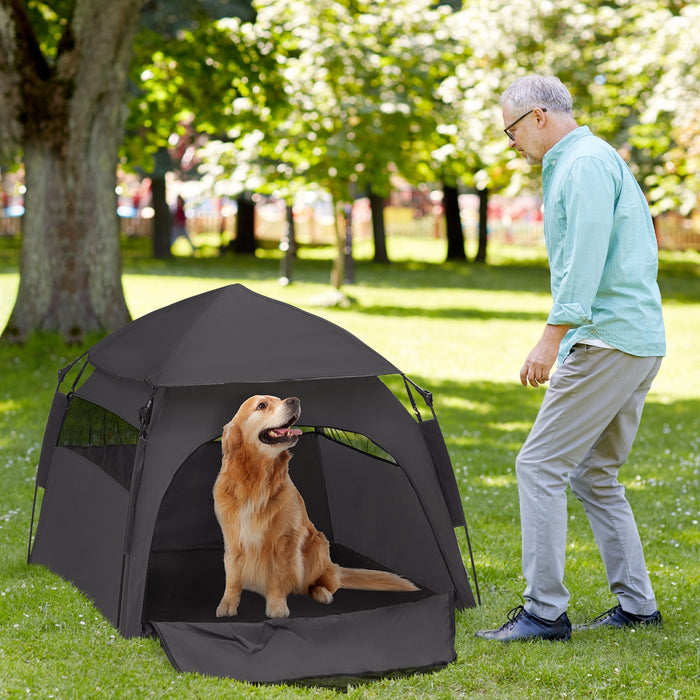 Foldable Dog Cat Tent with Waterproof Oxford Cloth, Carry Bag, Grey