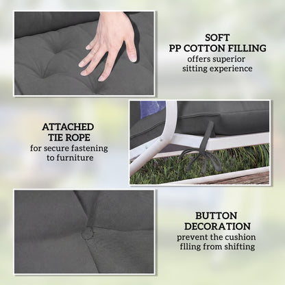 Garden Bench Cushion, Seat Pad with Ties, Black
