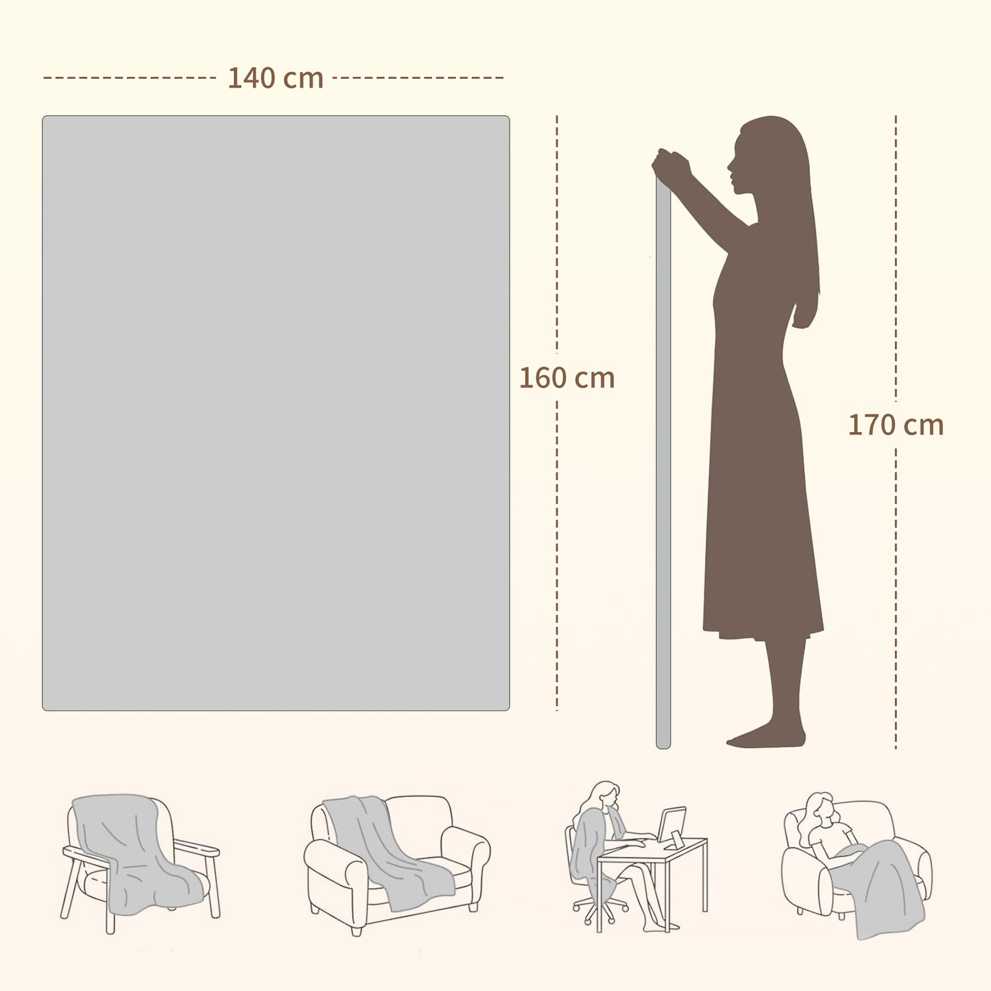 Heated Throw with Ultra Soft Velvet, Electric Blanket, Grey