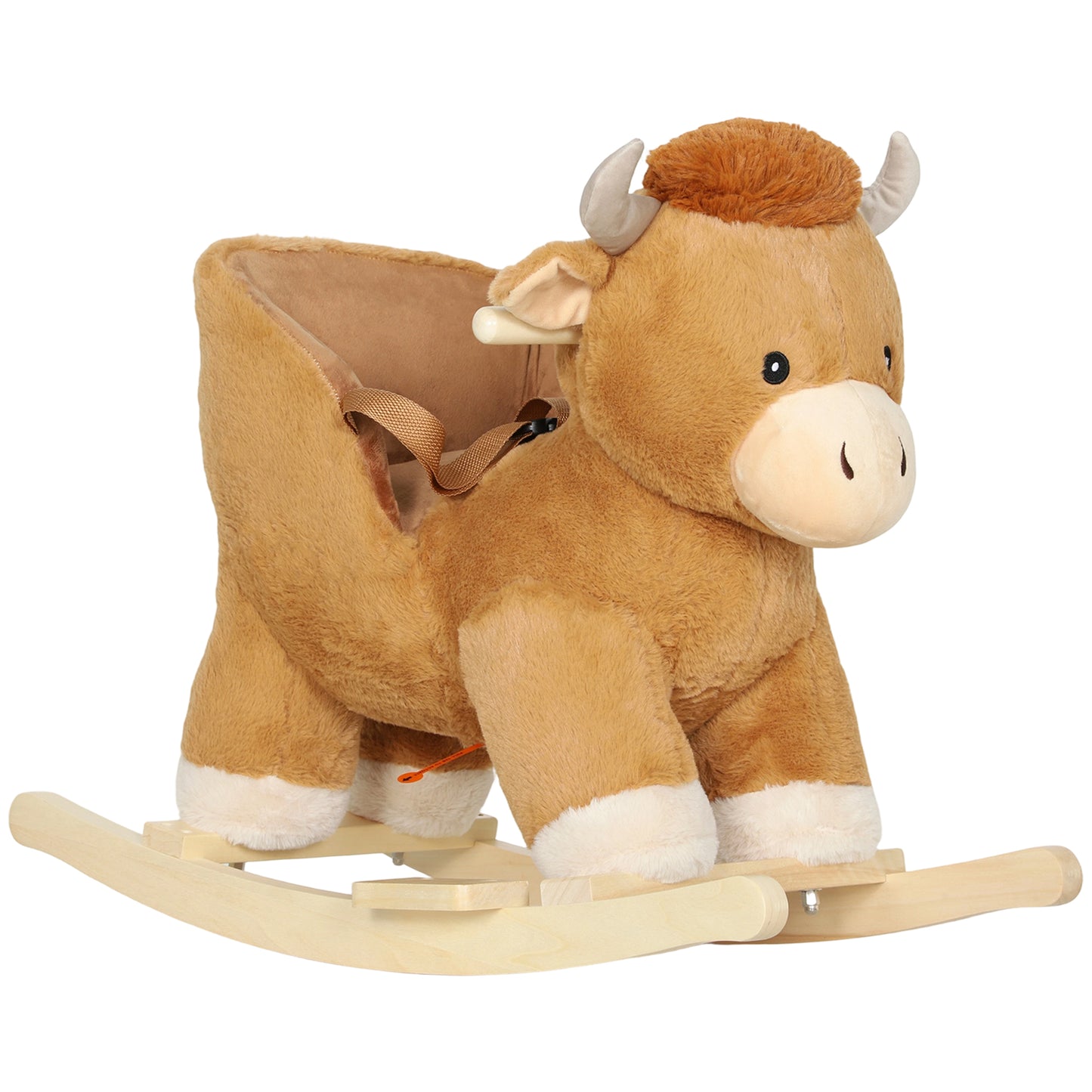 Baby Rocking Horse with Song, Safety Belt, Wood Base for 1-3 Years