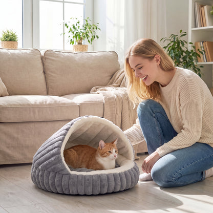 Cat Bed for Indoor Kittens, Cat Cave House with Non-Slip Bottom