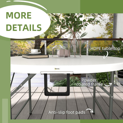 Folding Garden Outdoor Table For 6 - With Metal Frame, White
