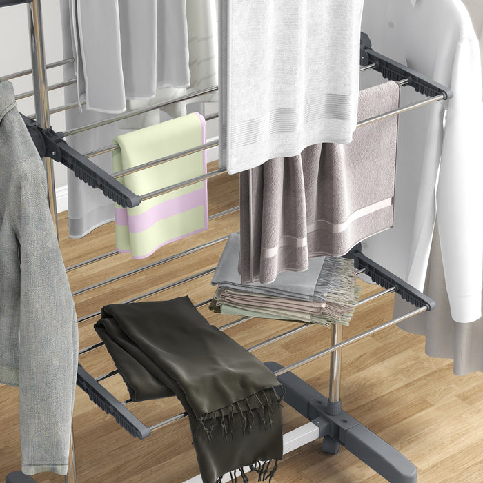 3-Tier Large Clothes Airer Stainless Steel Clothes Drying Rack Grey