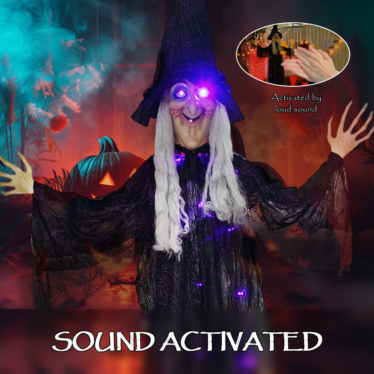 Voice Activated Halloween Animatronics Witch, Battery Operated