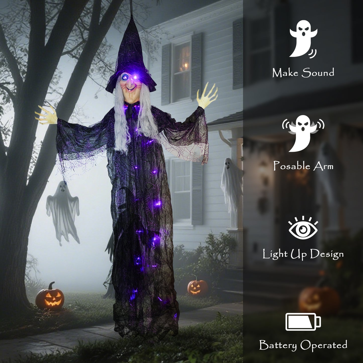 Voice Activated Halloween Animatronics Witch, Battery Operated