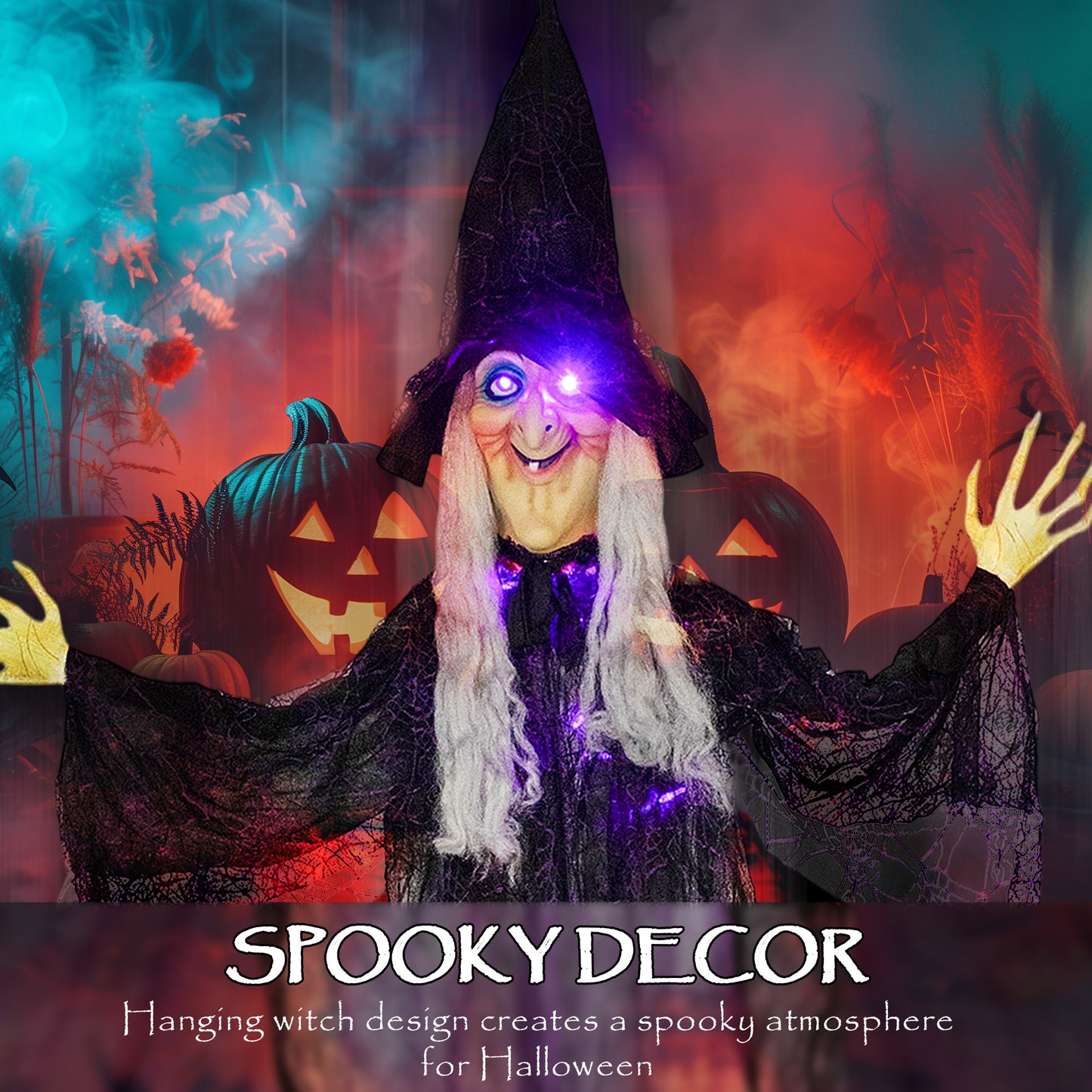 Voice Activated Halloween Animatronics Witch, Battery Operated