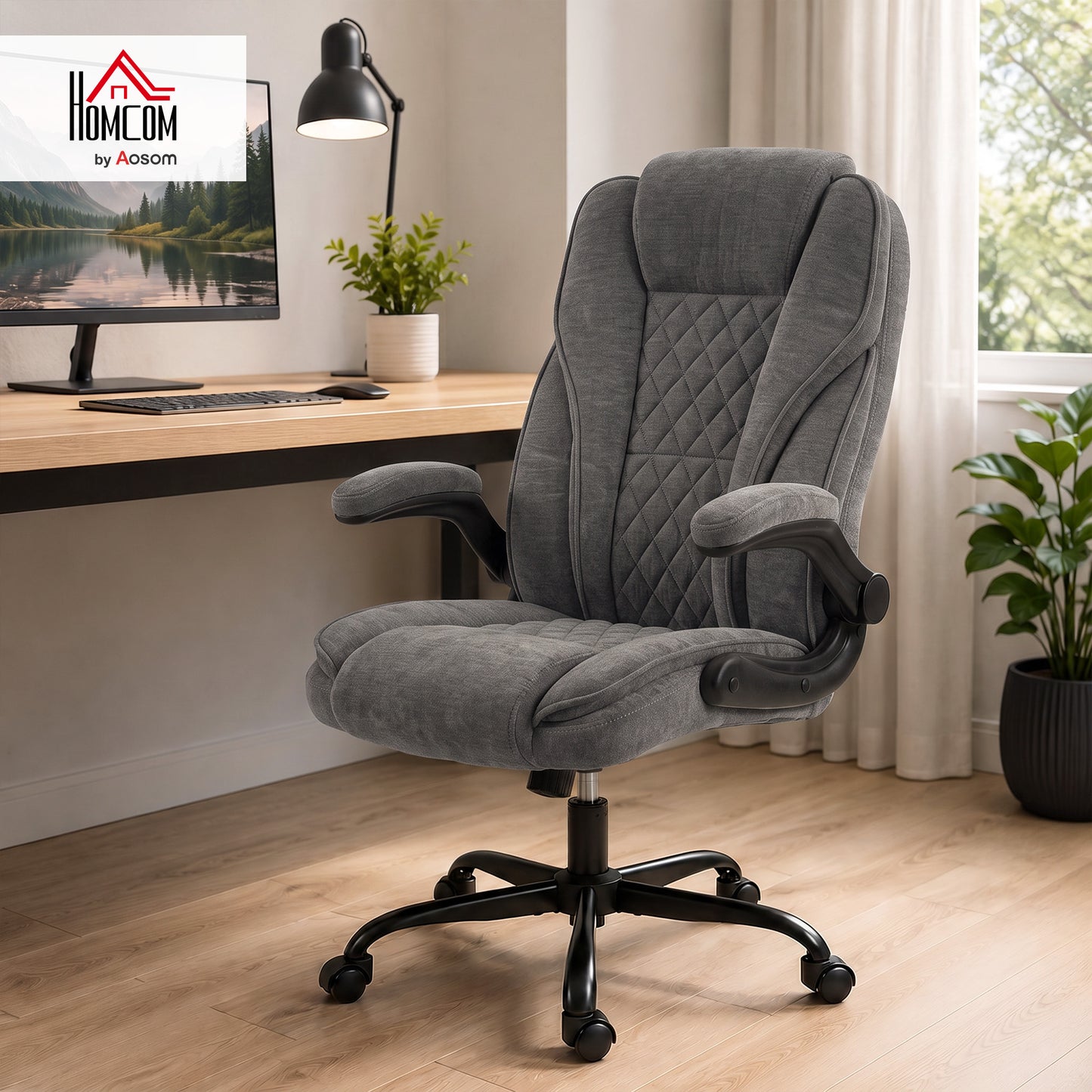 Office Chair, Computer Desk Chair with Flip-up Armrest, Dark Grey