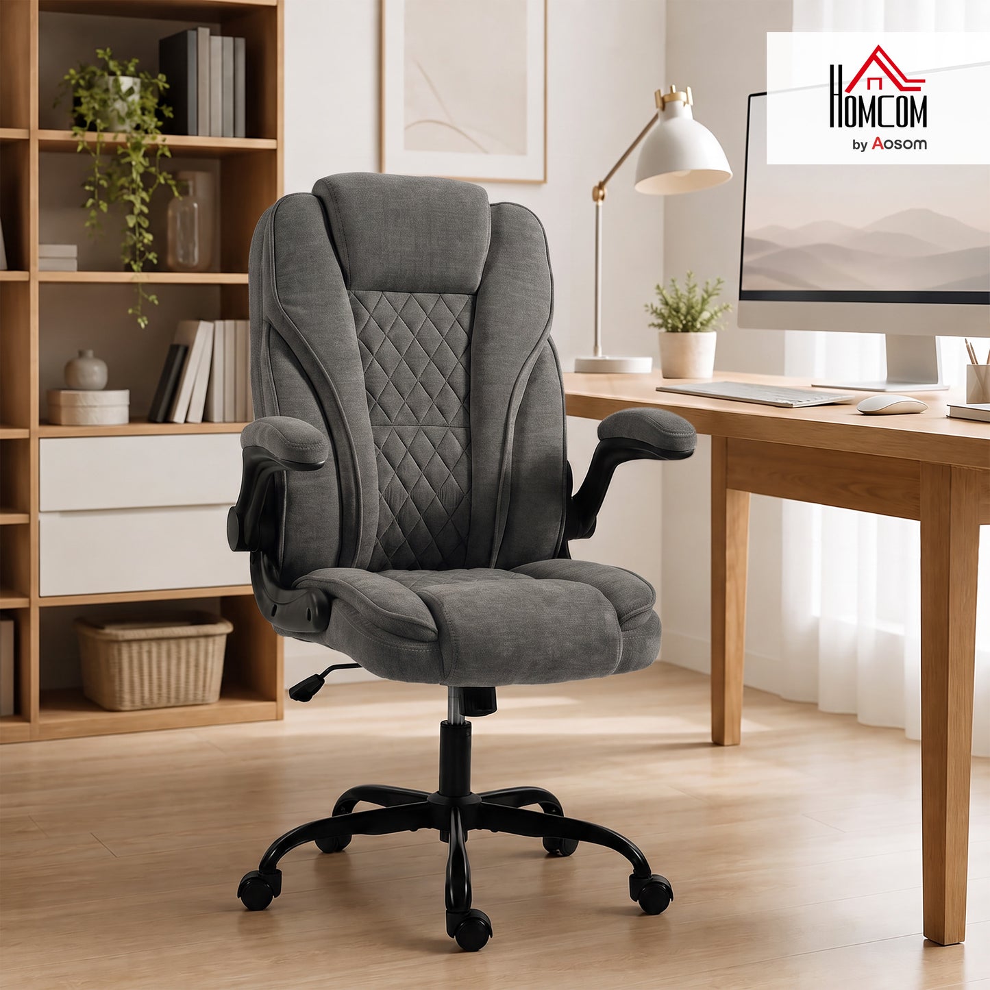 Office Chair, Computer Desk Chair with Flip-up Armrest, Dark Grey