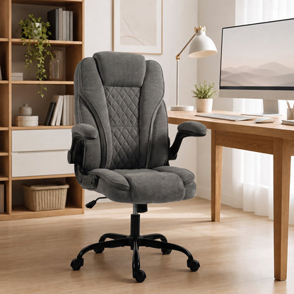 Office Chair, Computer Desk Chair with Flip-up Armrest, Dark Grey