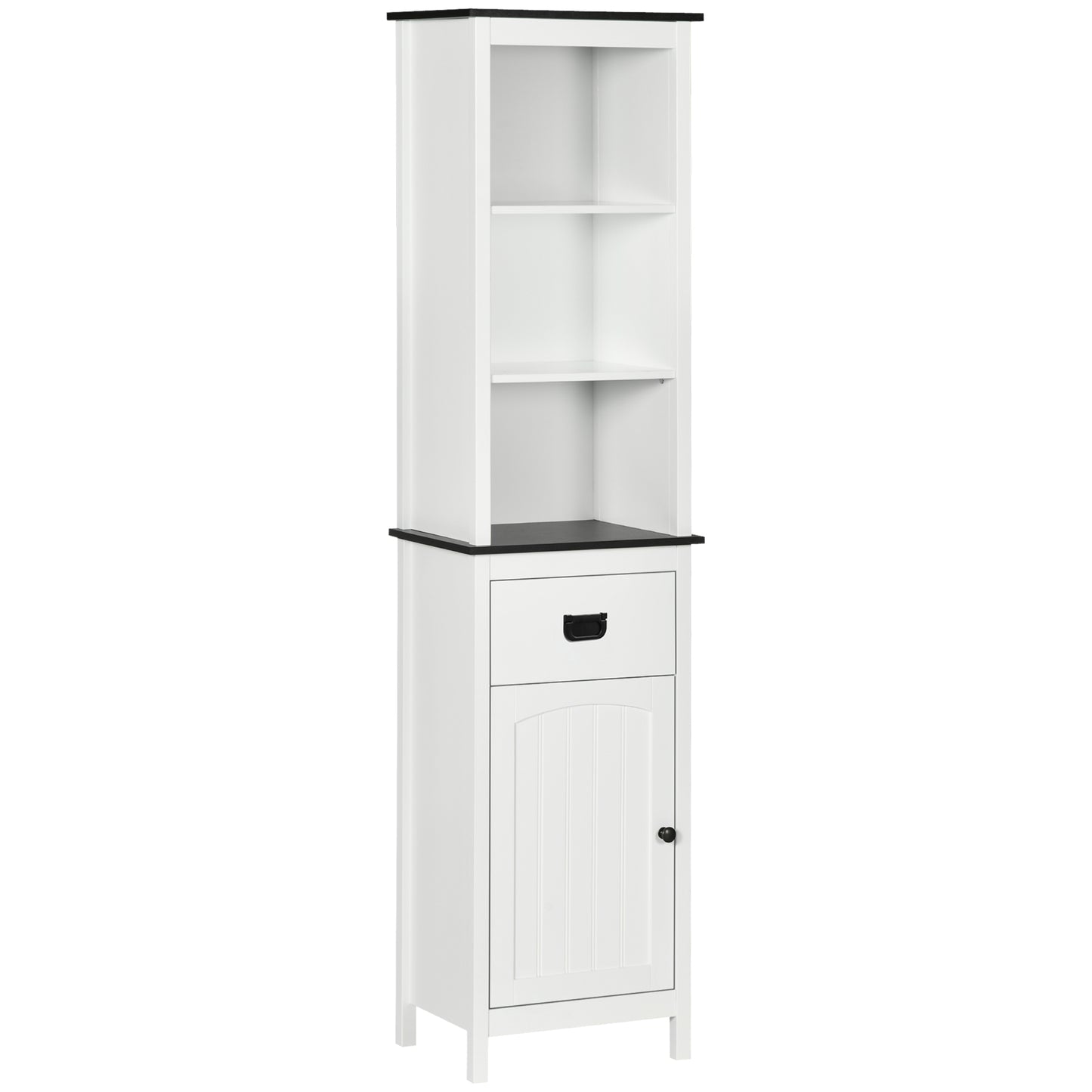 Freestanding Tallboy Storage Unit W/ Drawer Single Door Cabinet White