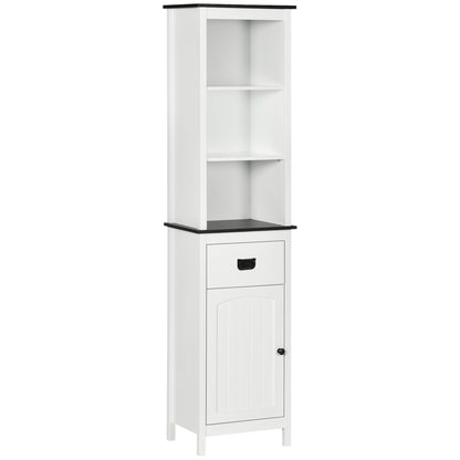 Freestanding Tallboy Storage Unit W/ Drawer Single Door Cabinet White