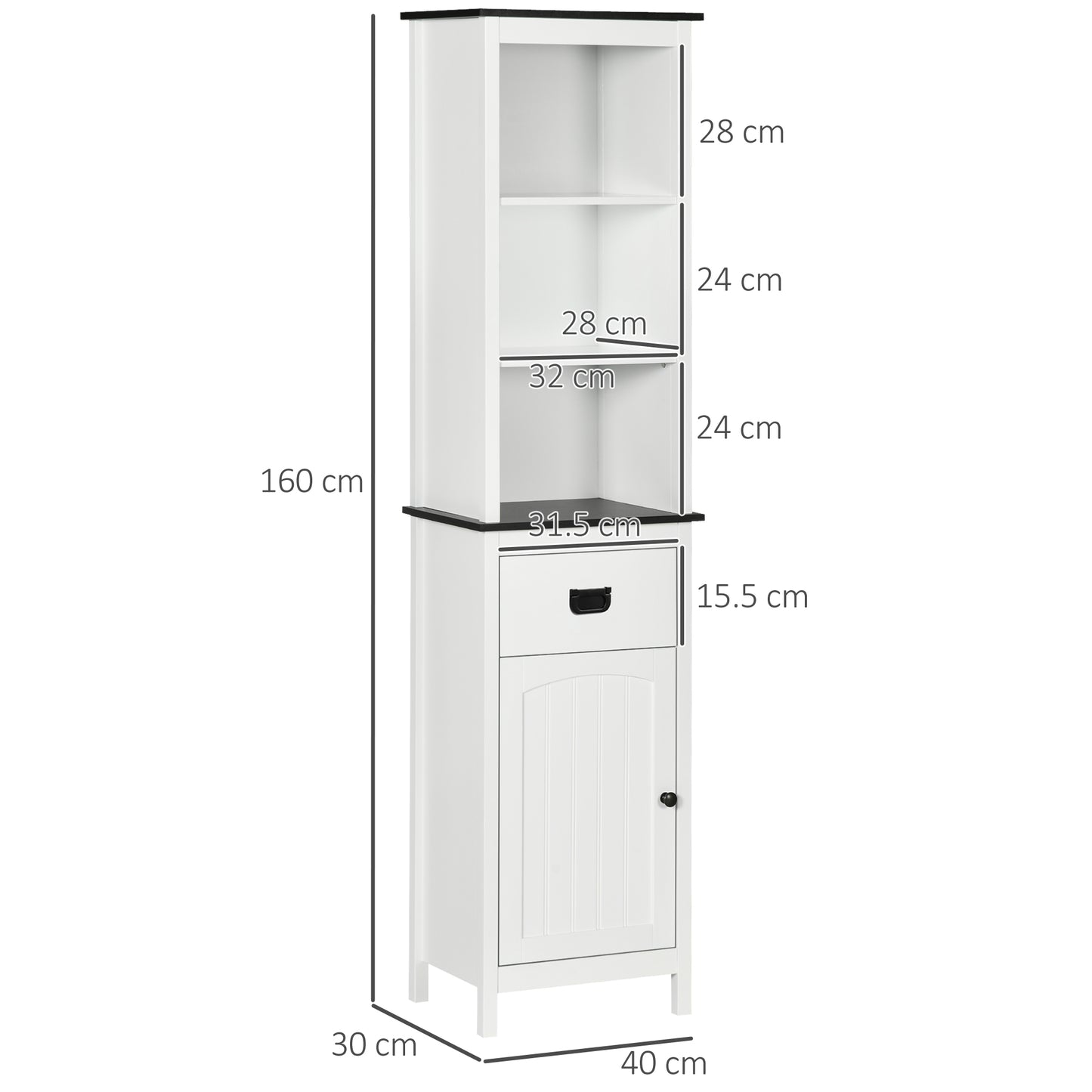 Freestanding Tallboy Storage Unit W/ Drawer Single Door Cabinet White